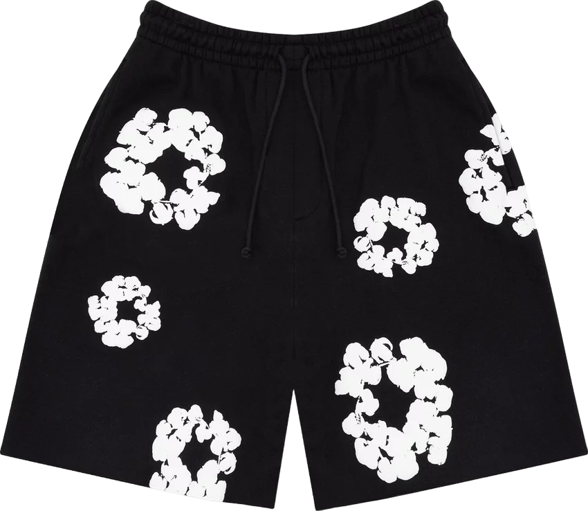 DENIM TEARS THE COTTON WREATH SHORTS BLACK