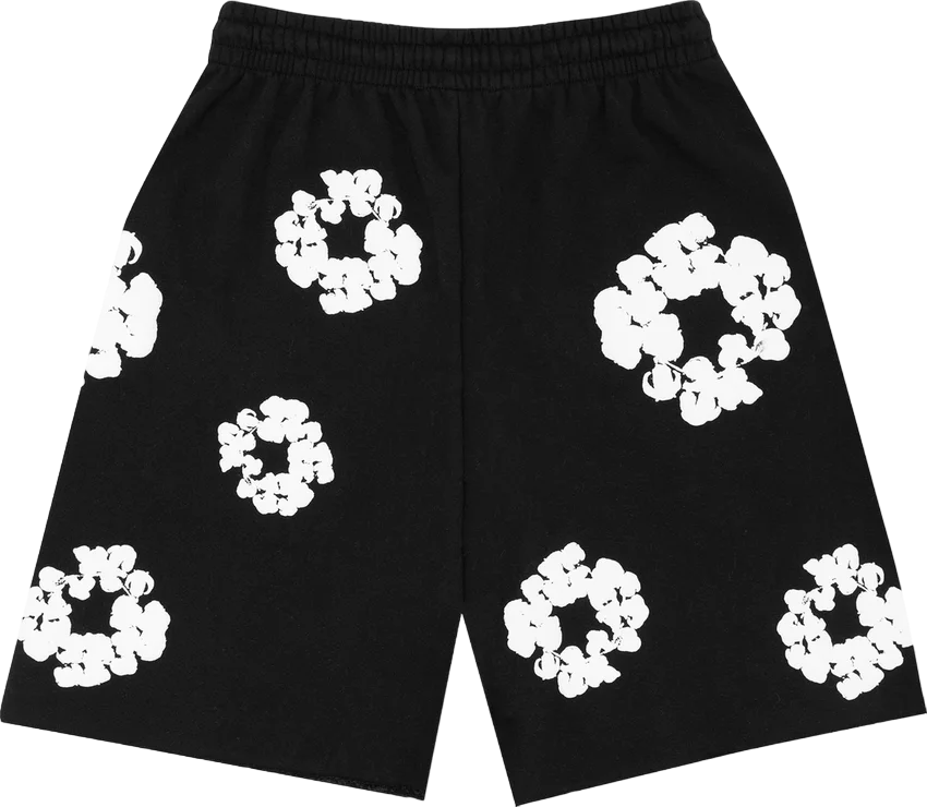 DENIM TEARS THE COTTON WREATH SHORTS BLACK