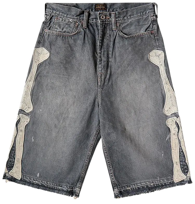 KAPITAL BONE DENIM SHORTS BLACK