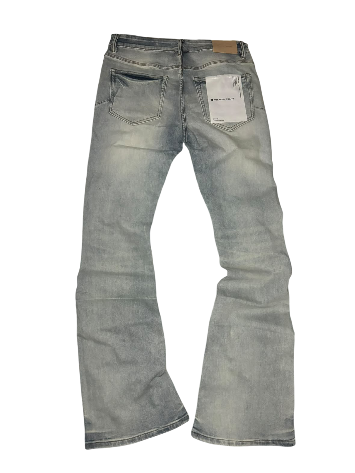 PURPLE BRAND BLEACH BLUE WASH RIPPED FLARED JEANS