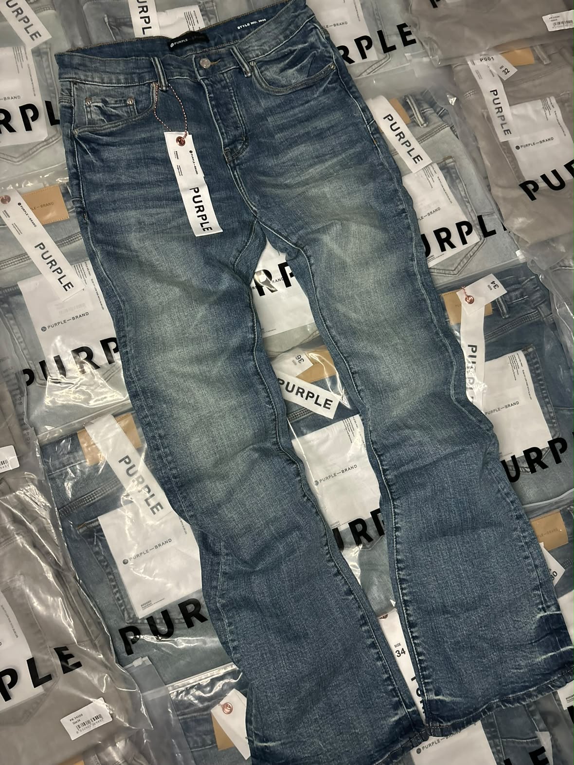 PURPLE BRAND BLUE WASHED FLARED JEANS