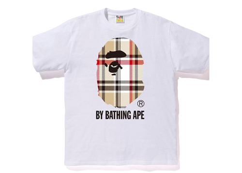 BAPE A BATHING APE CHECK BATHING TEE WHITE/BEIGE