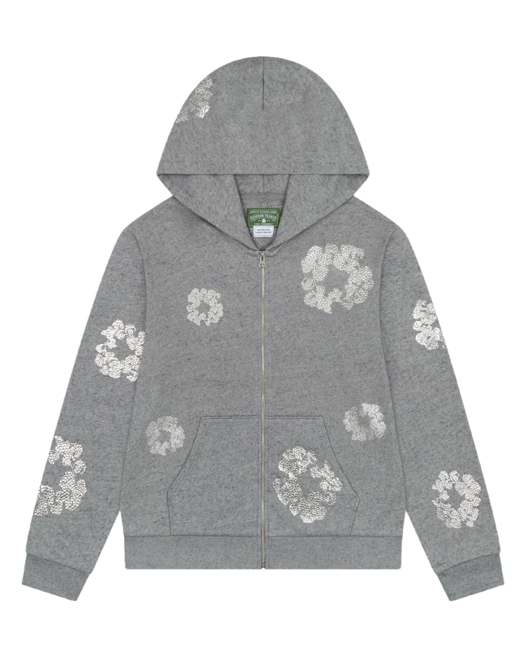 DENIM TEARS CASHMERE SWARVOSKI COTTON WREATH ZIP HOODIE GREY