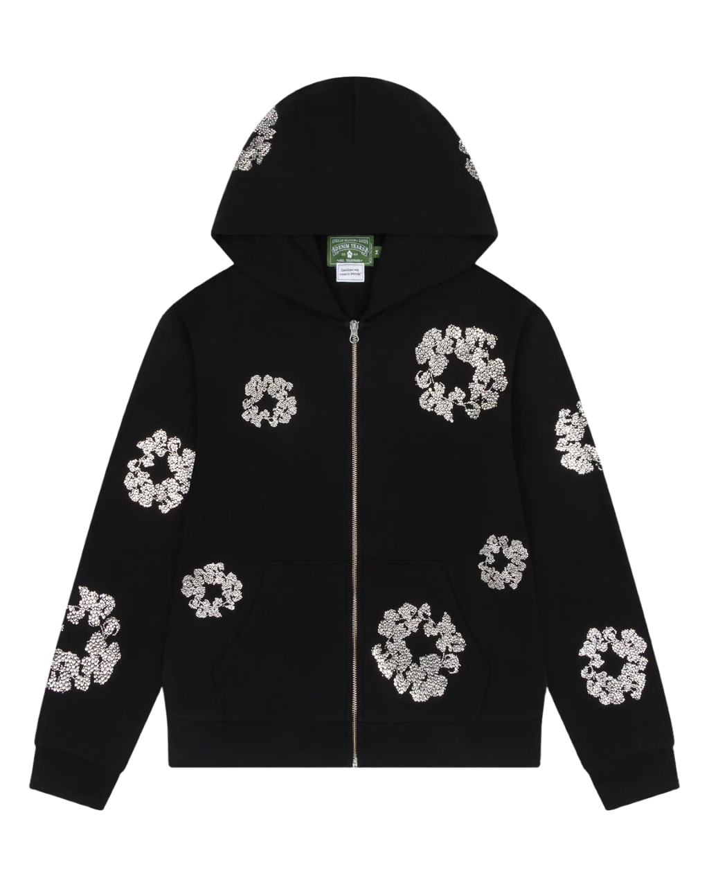 DENIM TEARS CASHMERE SWARVOSKI COTTON WREATH ZIP HOODIE BLACK