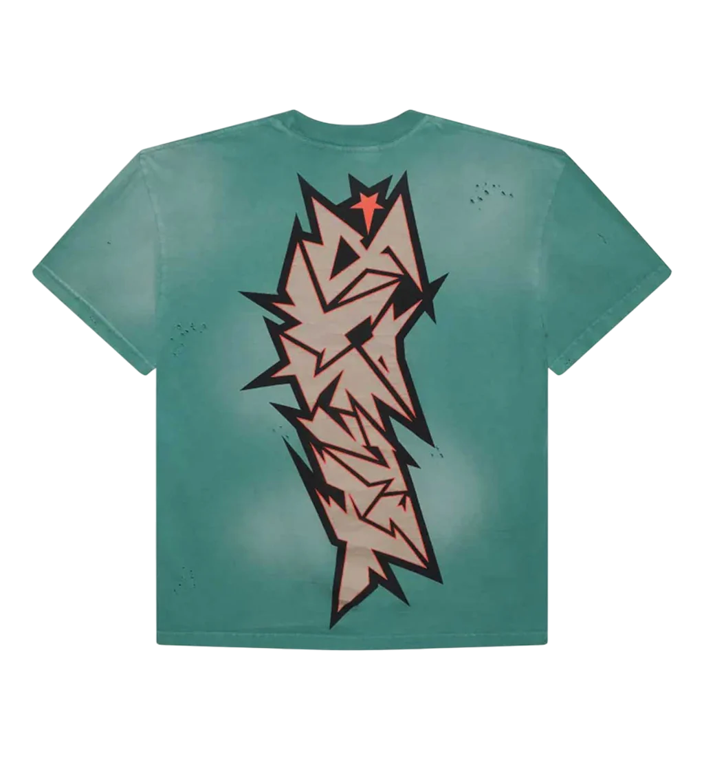 HELLSTAR CRACKED LOGO DISTRESSED TEE GREEN