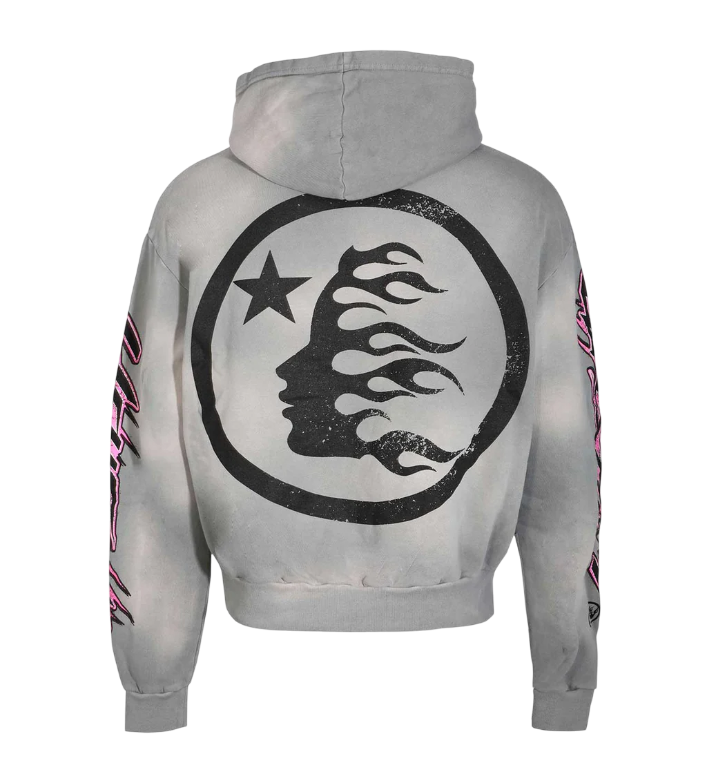 HELLSTAR STUDIOS FUTURE FLAME HOODIE GREY/PINK