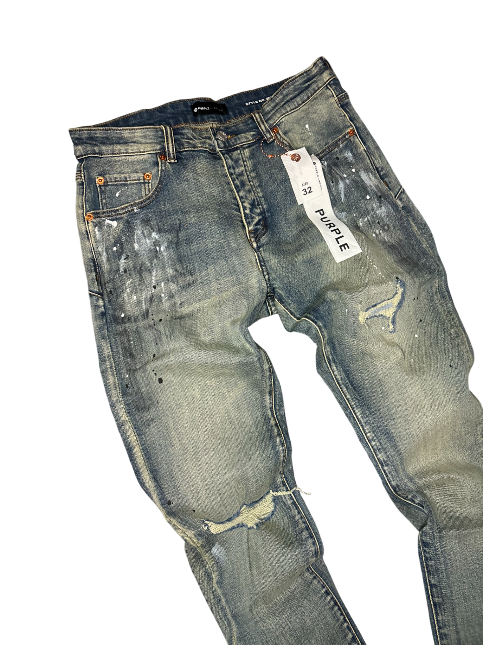 PURPLE BRAND WHITE PAINT DISTRESSED JEANS P001