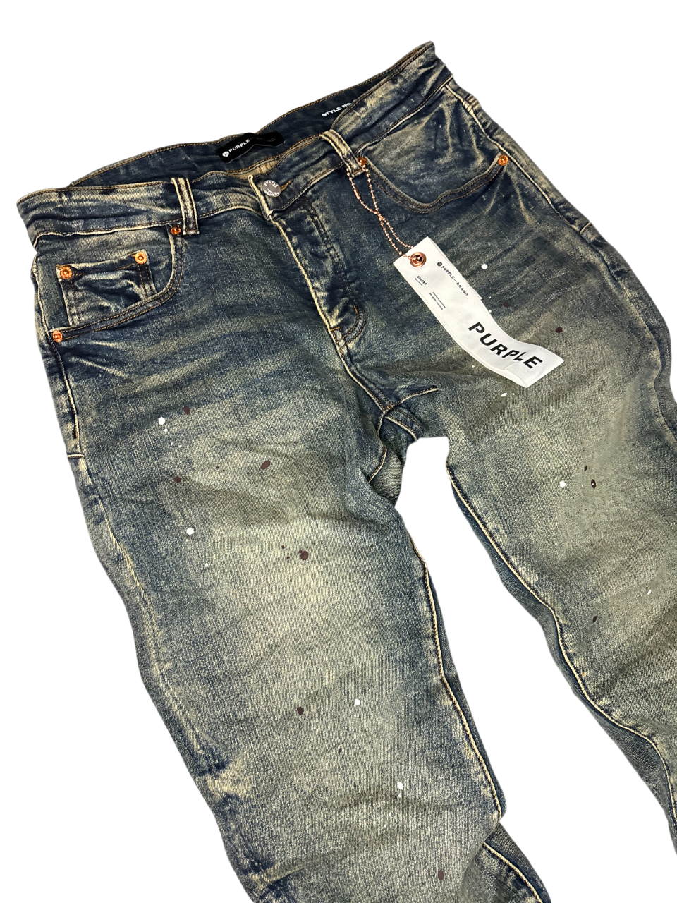 PURPLE BRAND PAINT SPLATTER BLUE WASH JEANS P001