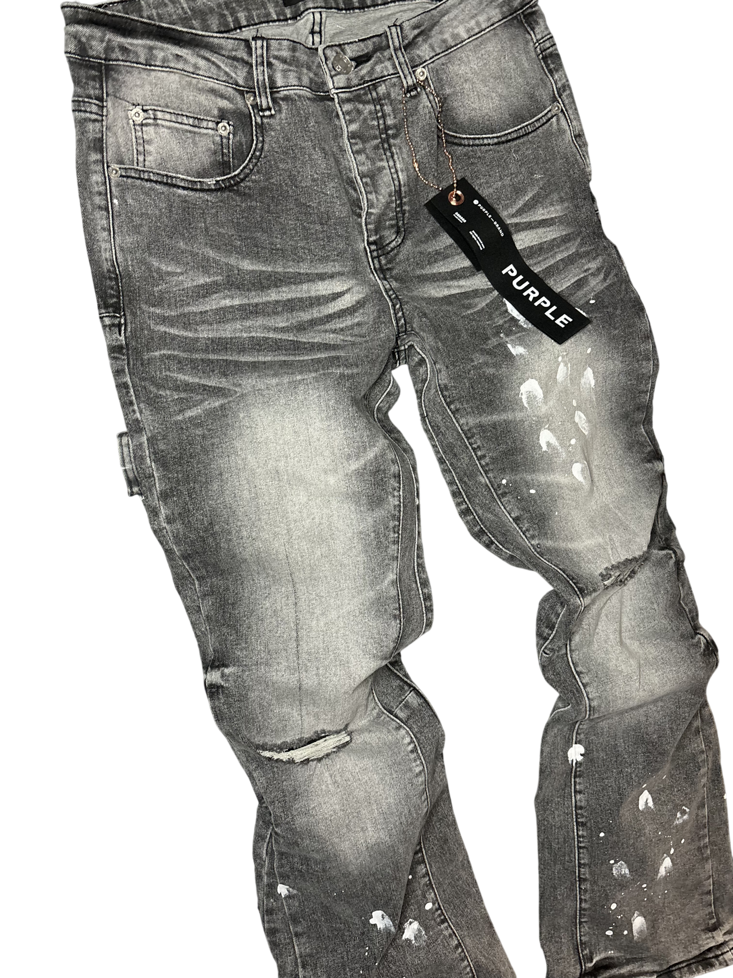 PURPLE BRAND GREY FLARED JEANS WHITE PAINT
