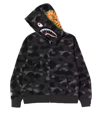 BAPE GREY CAMO SHARK FULL ZIP UP HOODIE