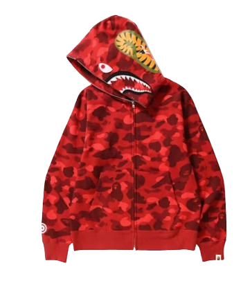 BAPE RED CAMO SHARK FULL ZIP UP HOODIE