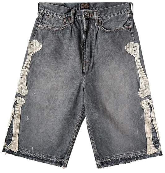KAPITAL BONE DENIM SHORTS BLACK