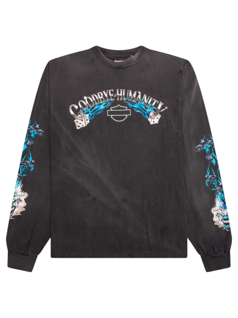 SAINT Mxxxxxx GOODBYE HUMANITY DICE DISTRESSED PRINTED COTTON LONGSLEEVE