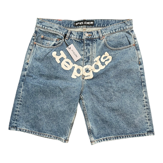 SP5DER OG LOGO DENIM SHORTS BLUE WASH
