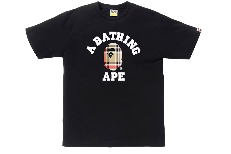 BAPE CHECK COLLEGE TEE BLACK/BEIGE