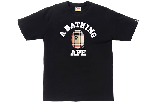 BAPE CHECK COLLEGE TEE BLACK/BEIGE