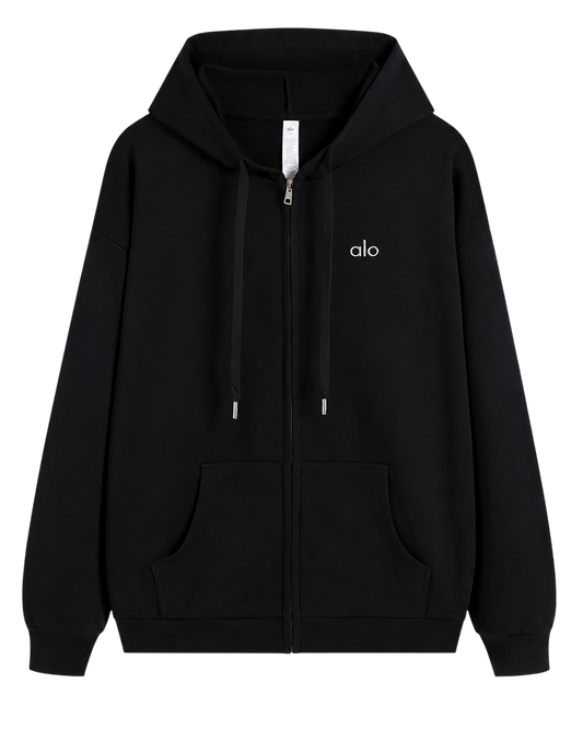 ALO YOGA ACCOLADE FULL ZIP HOODIE BLACK
