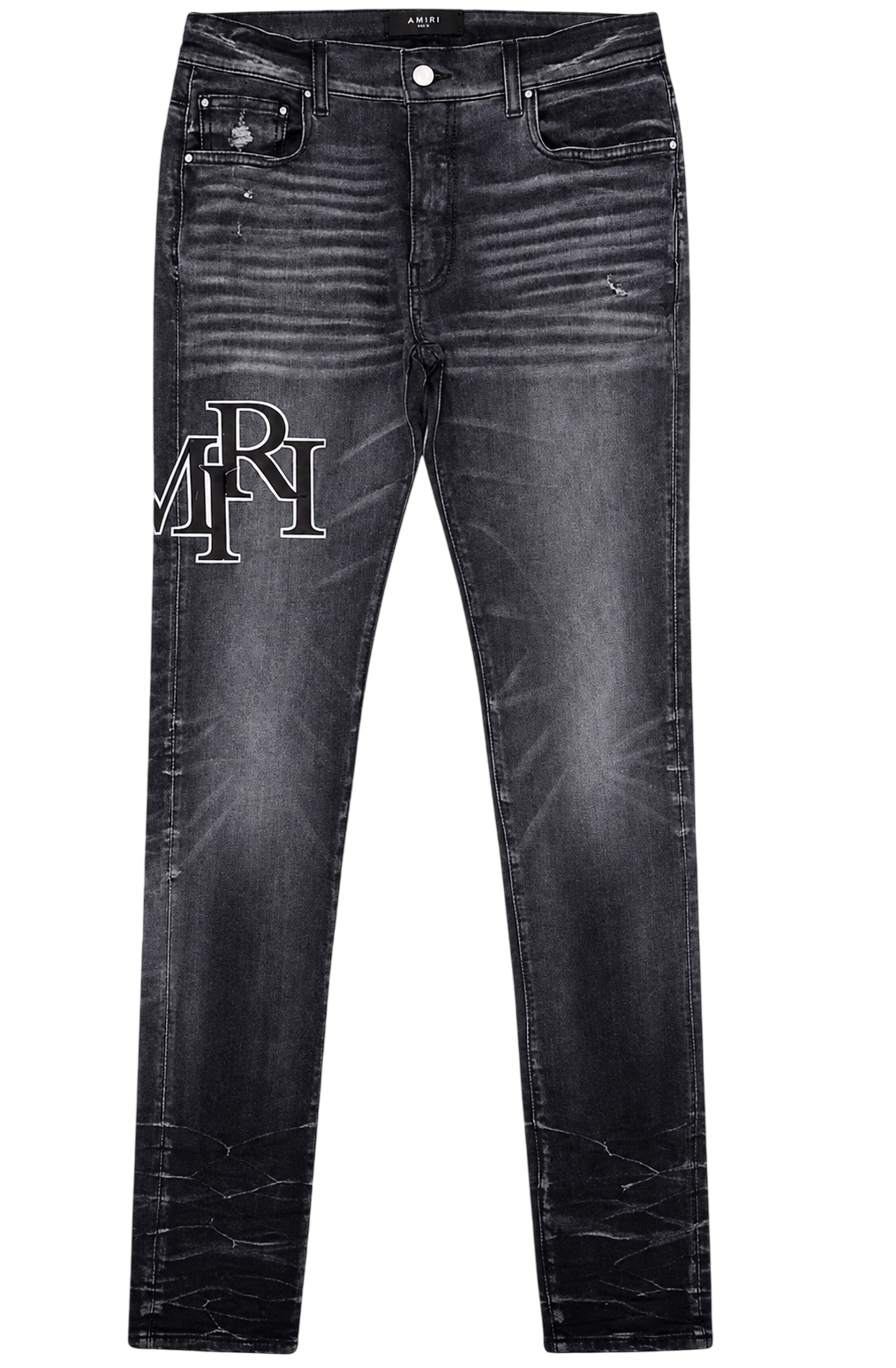 AMIRI EMBROIDERED STAGGERED LOGO JEANS RAIN GREY