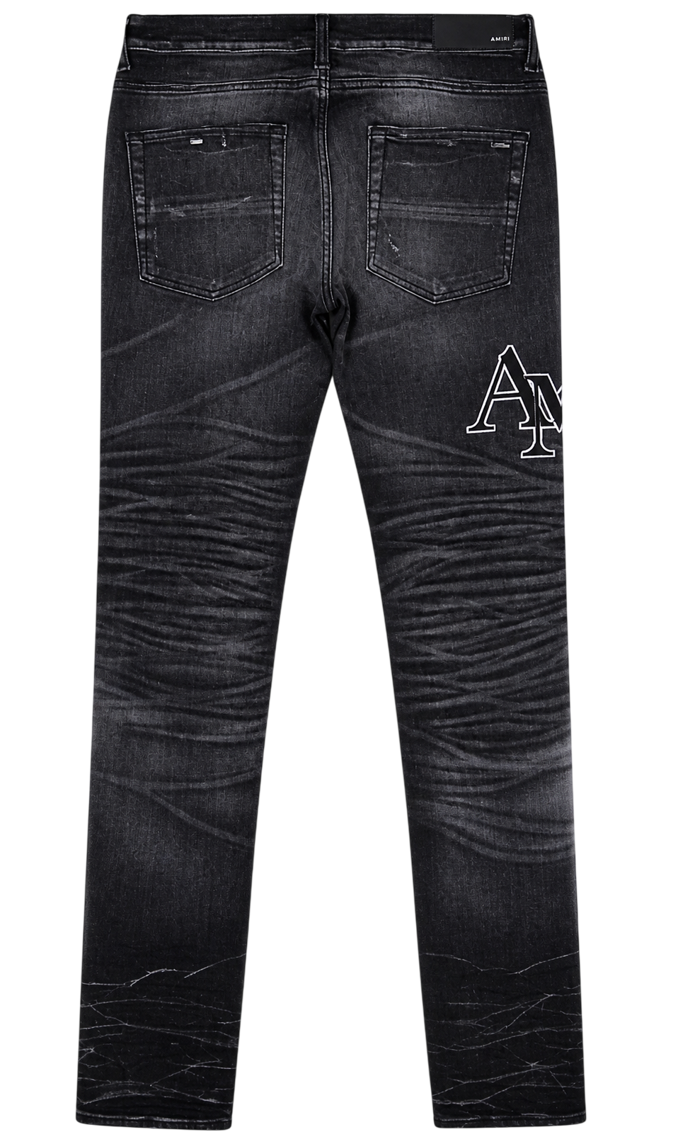 AMIRI EMBROIDERED STAGGERED LOGO JEANS RAIN GREY