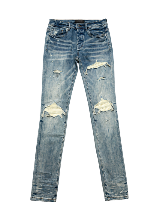 AMIRI MX1 WHITE PATCH CLAY INDIGO JEANS