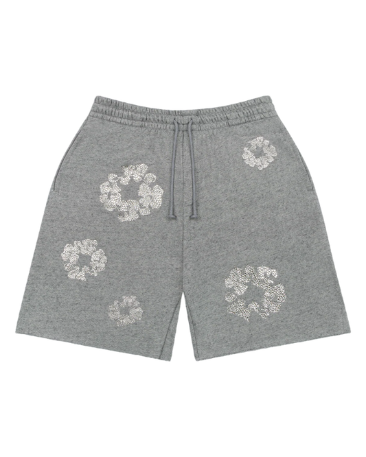 DENIM TEARS CASHMERE SWARVOSKI COTTON WREATH SHORTS GREY
