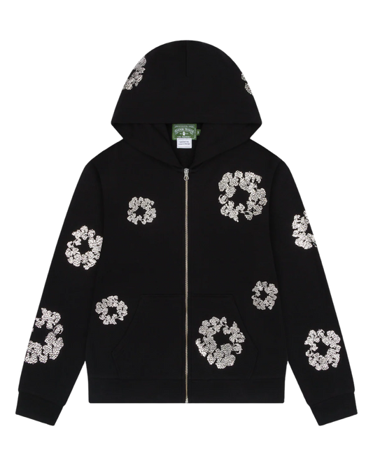 DENIM TEARS CASHMERE SWARVOSKI COTTON WREATH ZIP HOODIE BLACK