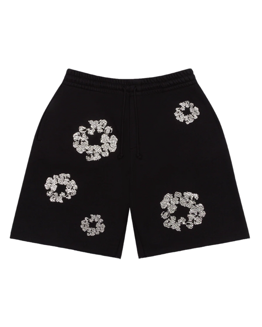 DENIM TEARS CASHMERE SWARVOSKI COTTON WREATH SHORTS BLACK