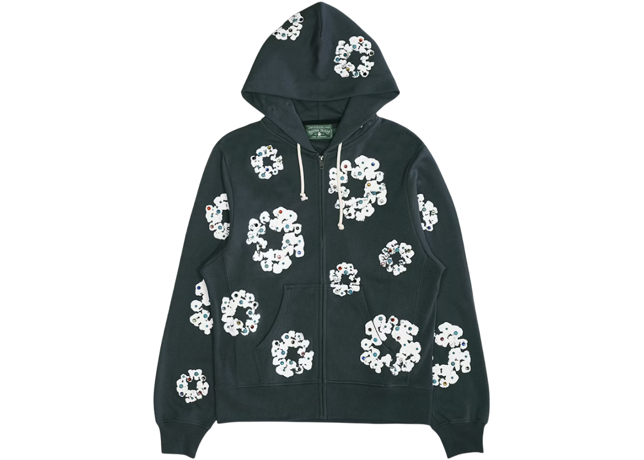 DENIM TEARS RHINESTONE WREATH ZIP HOODIE BLACK