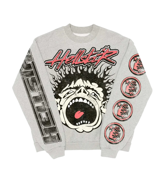 HELLSTAR RECORDS CREWNECK HEATHER GREY