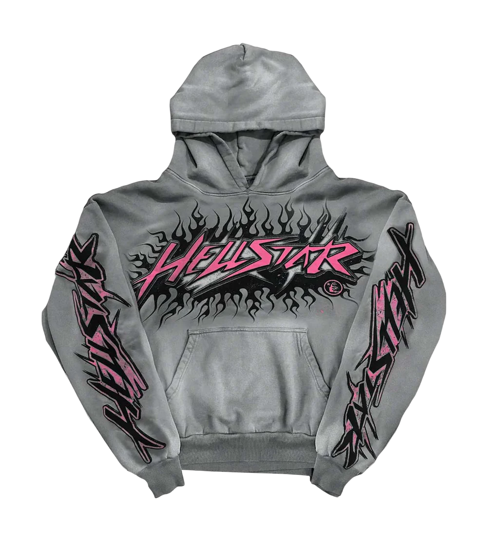 HELLSTAR STUDIOS FUTURE FLAME HOODIE GREY/PINK