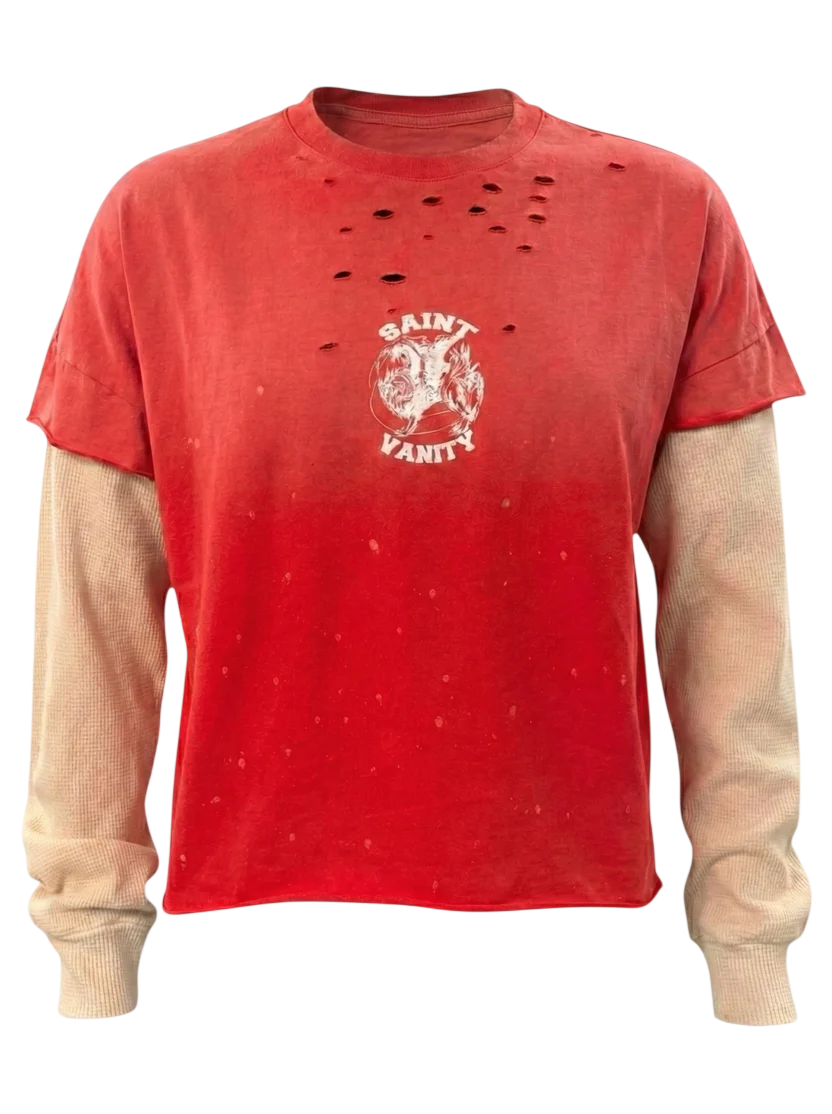SAINT VANITY RED CUTOFF THERMAL TEE TEE