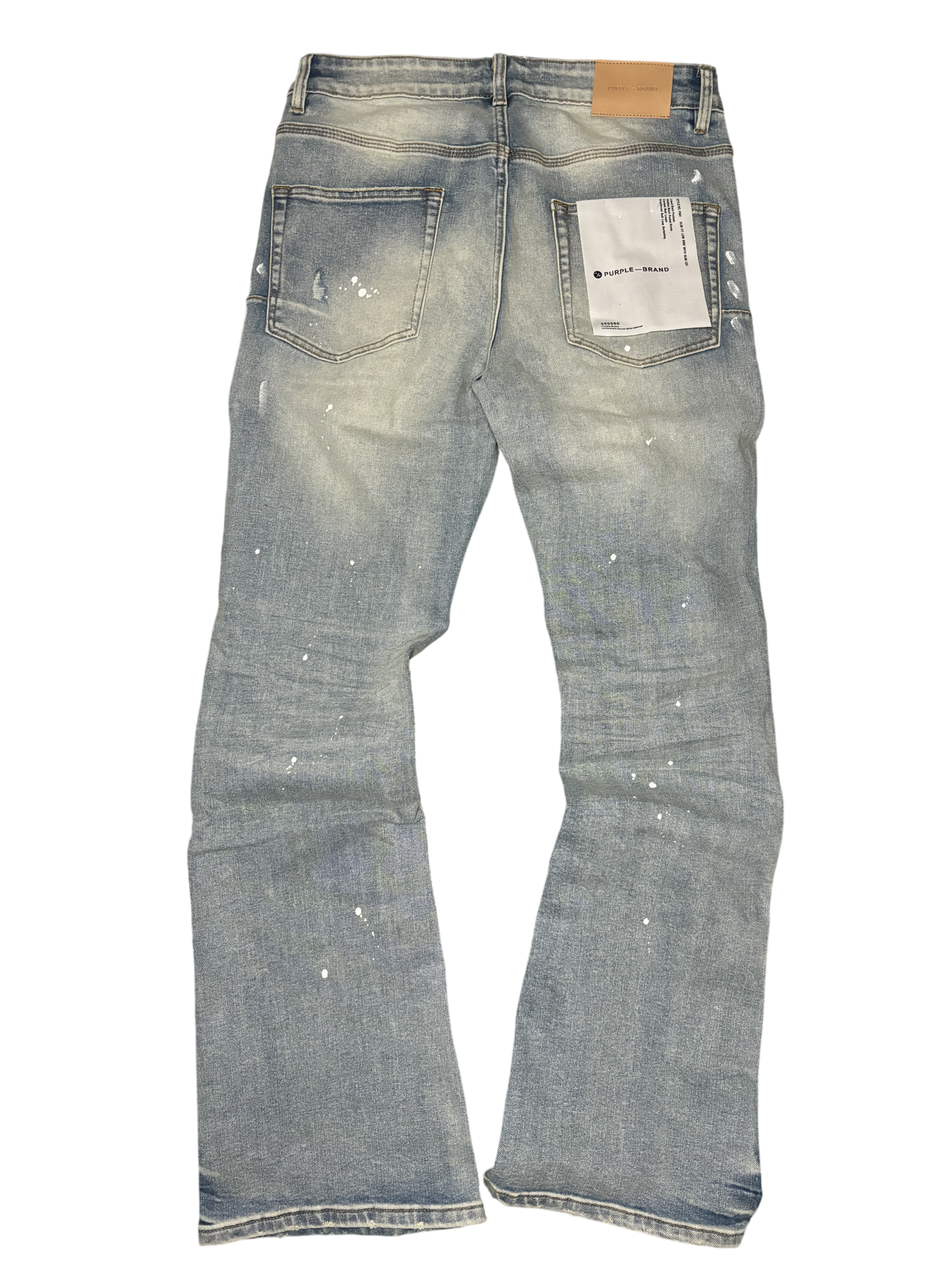 PURPLE BRAND BLUE FLARED JEANS WHITE PAINT