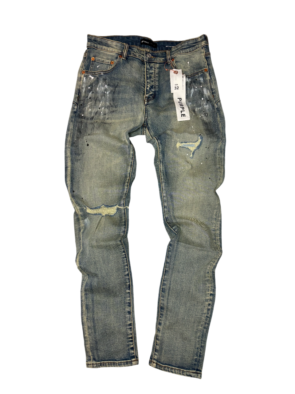 PURPLE BRAND WHITE PAINT DISTRESSED JEANS P001
