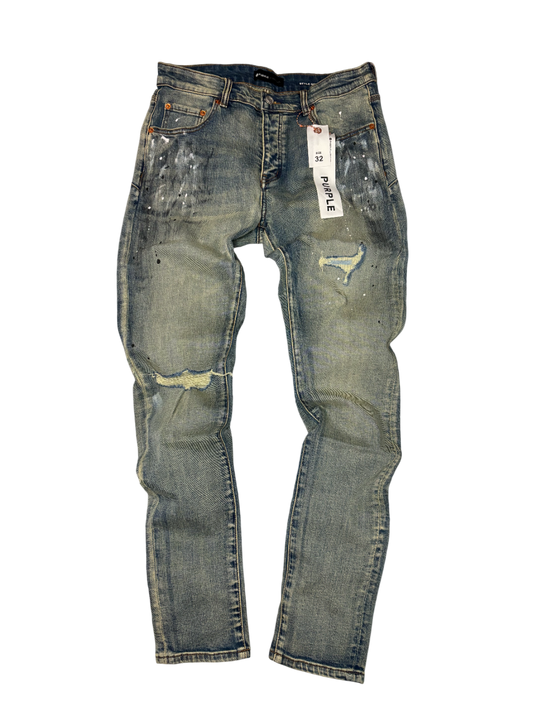 PURPLE BRAND WHITE PAINT DISTRESSED JEANS P001