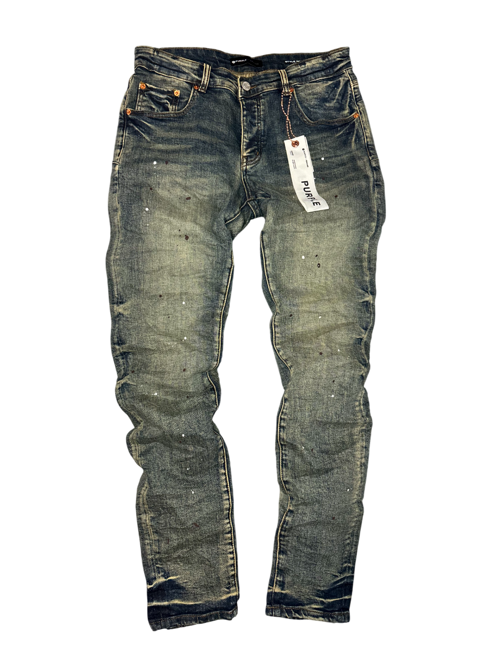 PURPLE BRAND PAINT SPLATTER BLUE WASH JEANS P001