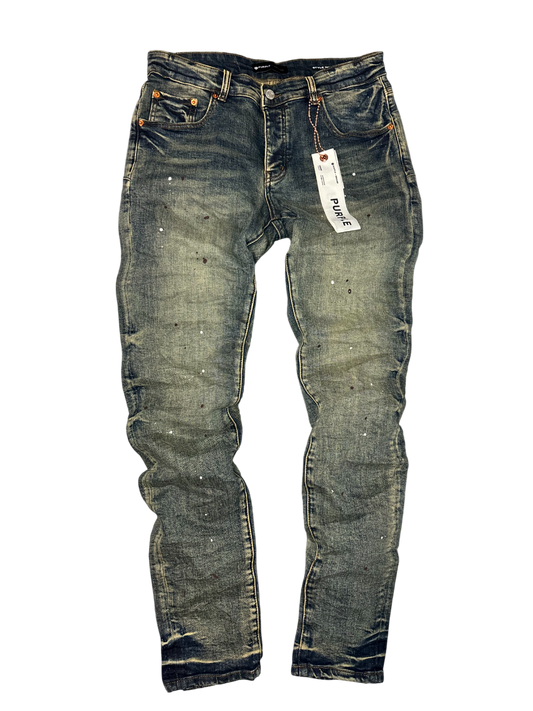 PURPLE BRAND PAINT SPLATTER BLUE WASH JEANS P001
