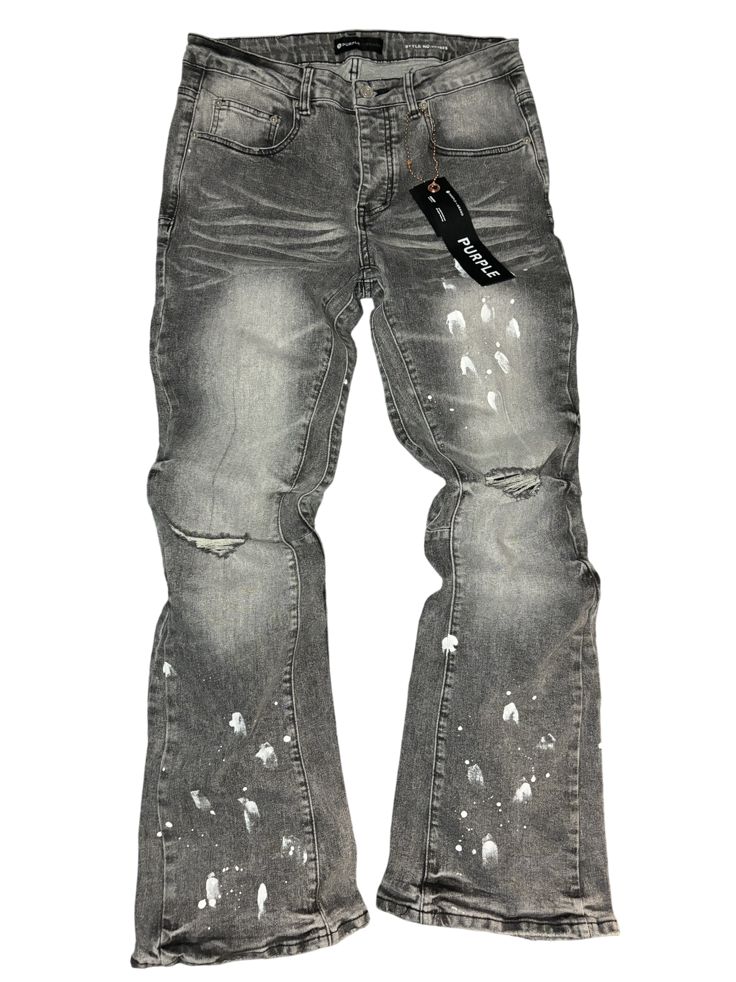 PURPLE BRAND GREY FLARED JEANS WHITE PAINT
