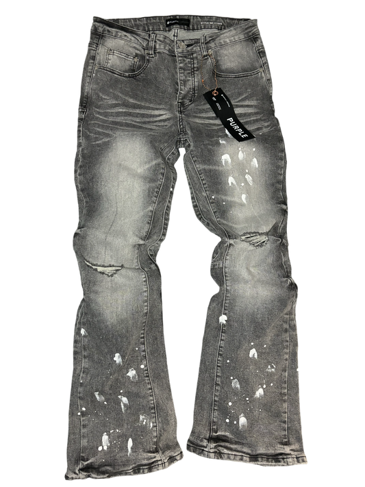 PURPLE BRAND GREY FLARED JEANS WHITE PAINT