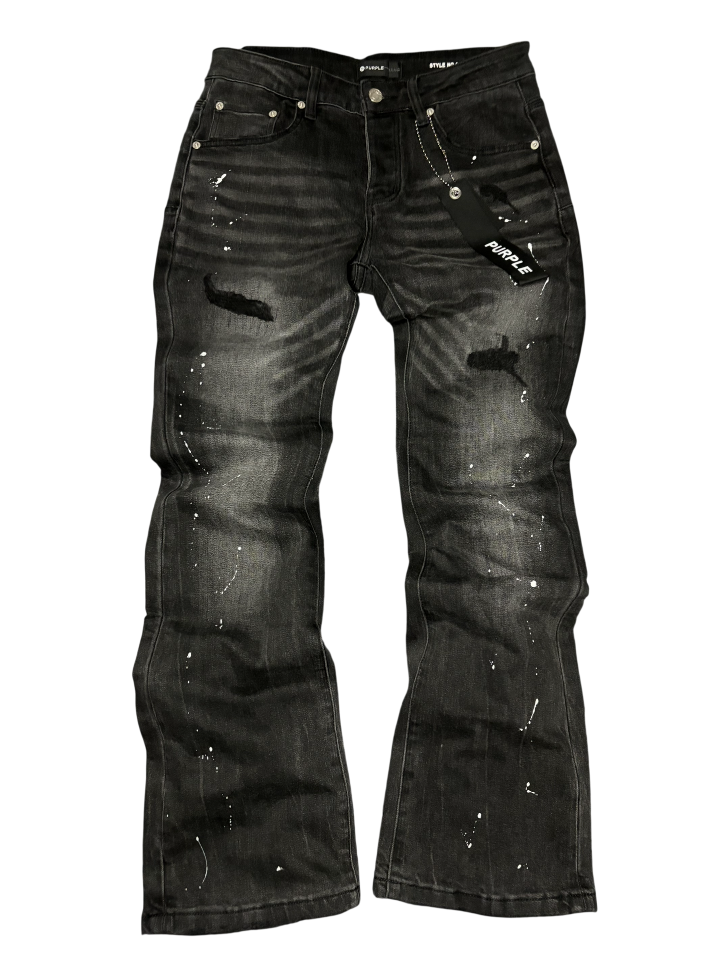 PURPLE BRAND BLACK FLARED JEANS WHITE PAINT