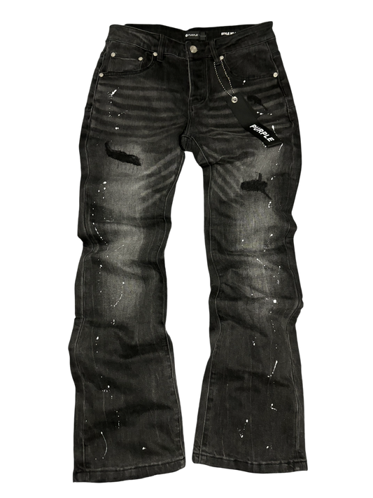 PURPLE BRAND BLACK FLARED JEANS WHITE PAINT