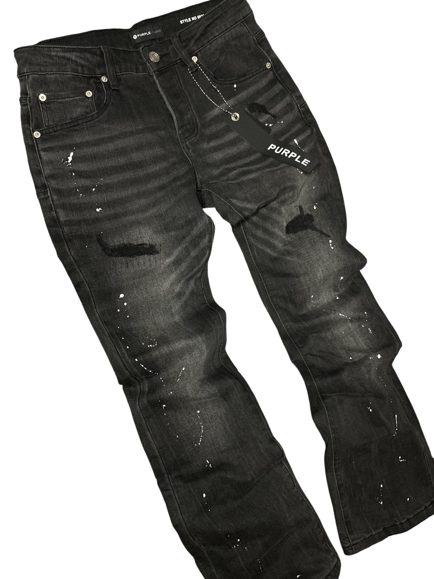 PURPLE BRAND BLACK FLARED JEANS WHITE PAINT