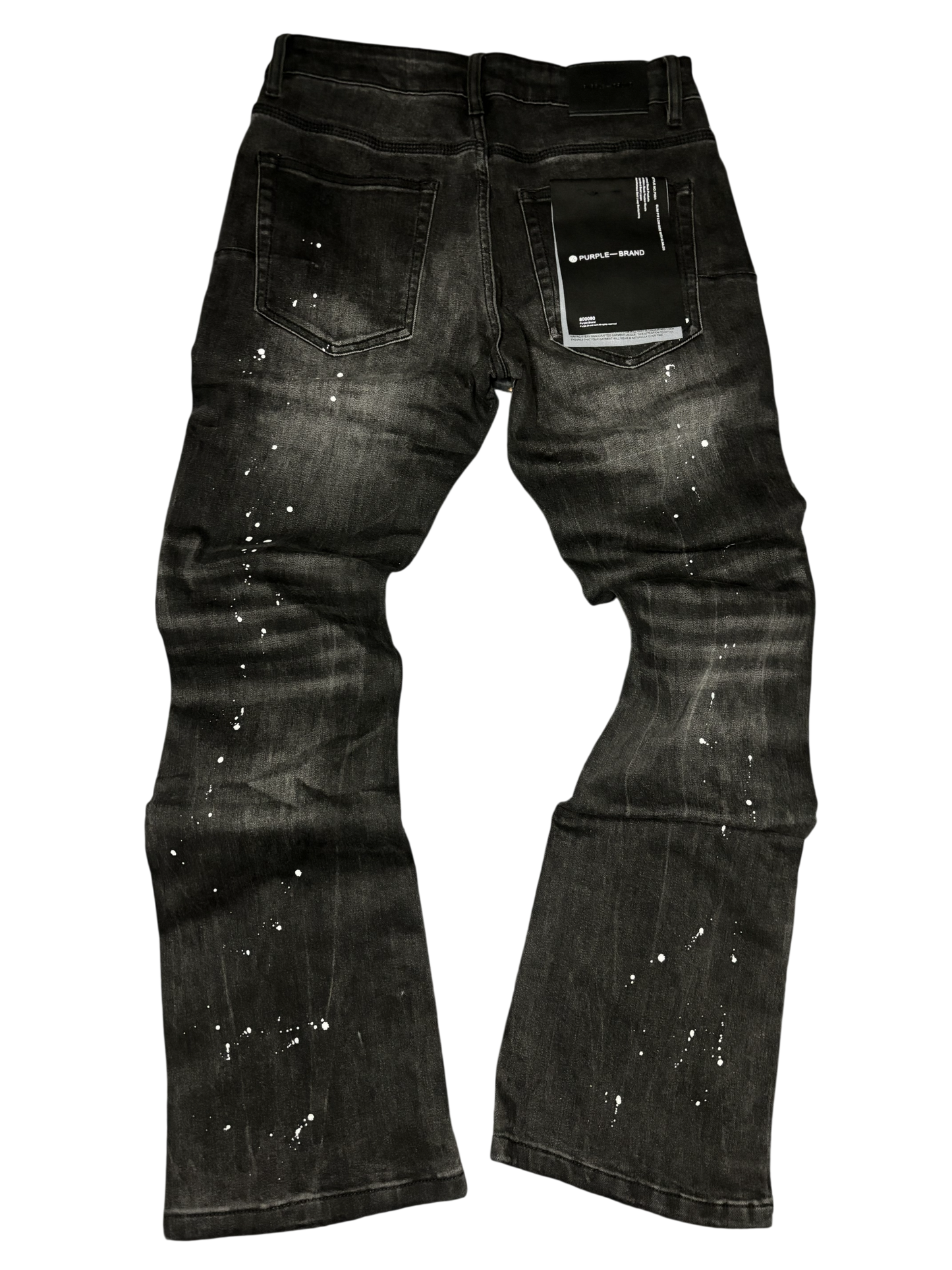 PURPLE BRAND BLACK FLARED JEANS WHITE PAINT