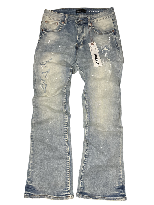 PURPLE BRAND BLUE FLARED JEANS WHITE PAINT
