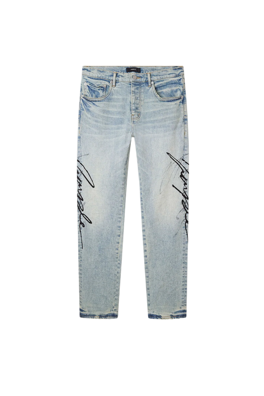 PURPLE BRAND BLUE DOUBLE SCRIPT JEANS P001