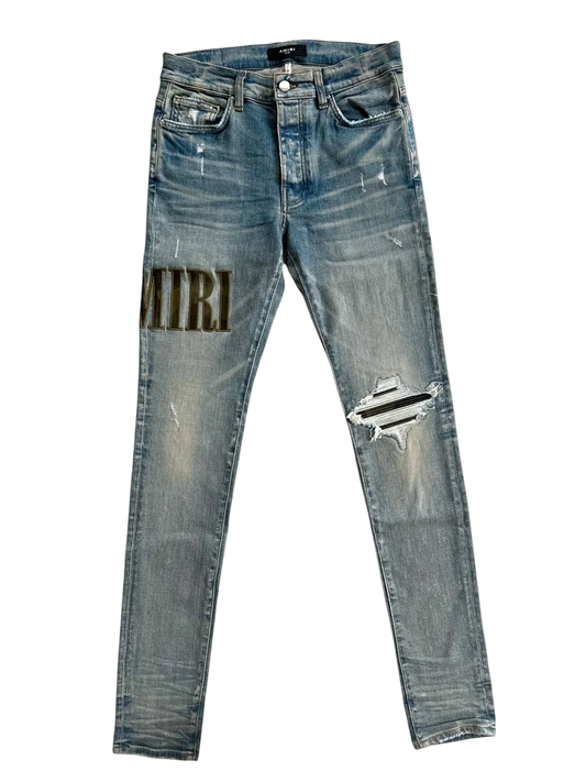 AMIRI CLAY INDIGO CAMOFLAUGE CORE APPLIQUE LOGO JEANS