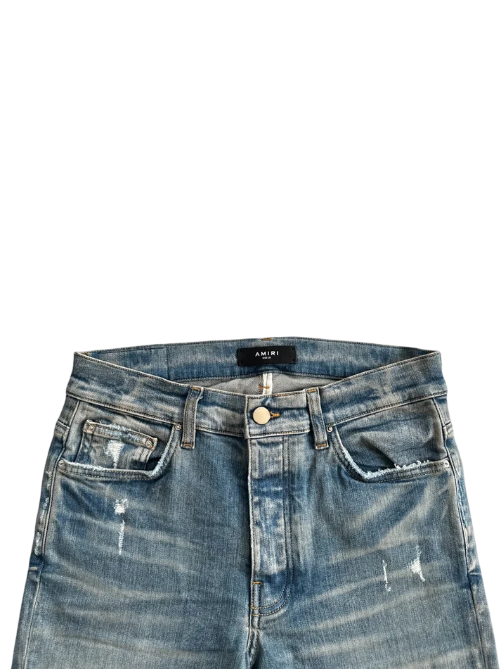 AMIRI CLAY INDIGO CAMOFLAUGE CORE APPLIQUE LOGO JEANS