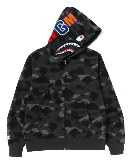 BAPE GREY CAMO SHARK FULL ZIP UP HOODIE