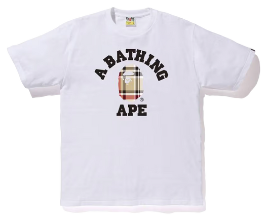 BAPE CHECK COLLEGE TEE WHITE/BEIGE