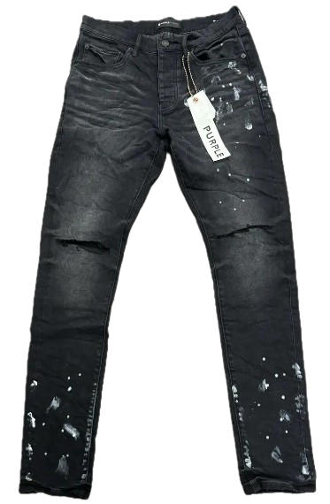 PURPLE BRAND BLACK RESIN KNEE SLIT DENIM JEANS001