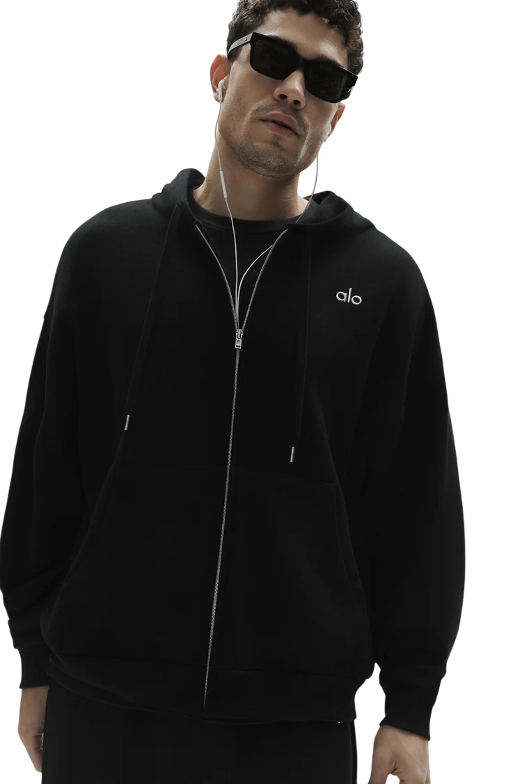 ALO YOGA ACCOLADE FULL ZIP HOODIE BLACK